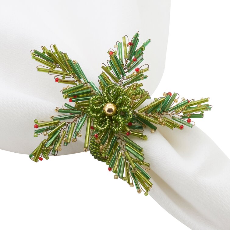 Saro Beaded Pine Napkin Rings Set Of 4 Wayfair   Beaded Pine Napkin Rings (Set Of 4) 